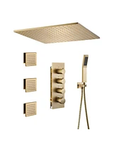 Chrome Luxury Thermostatic Shower System with Handheld Ceiling Mount Rain Dual Heads 3 Body Jets