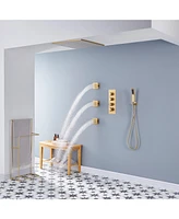 Chrome Luxury Thermostatic Shower System with Handheld Ceiling Mount Rain Dual Heads 3 Body Jets