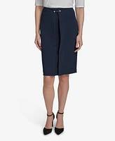 Halston Women's Scuba Barbell Open-Pleat Pencil Skirt