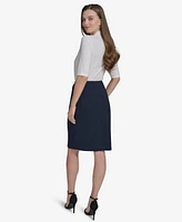 Halston Women's Scuba Barbell Open-Pleat Pencil Skirt