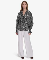 Halston Women's Printed Satin Open-Sleeve Blouse