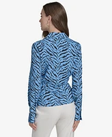 Halston Women's Printed Faux-Wrap Collared Blouse