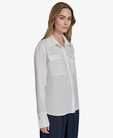 Halston Women's Utility Collared Button-Front Blouse