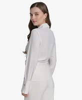 Halston Women's Faux-Wrap Side-Knot Long-Sleeve Blouse