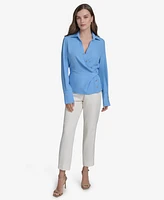 Halston Women's Faux-Wrap Side-Knot Long-Sleeve Blouse