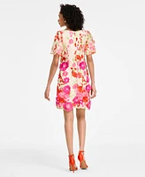 Eliza J Petite 3D-Floral Puff-Sleeve Mini Dress