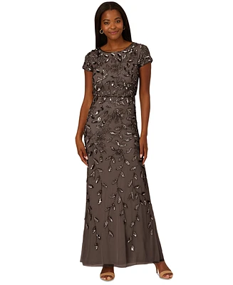 Adrianna Papell Women's Boat-Neck Blouson Beaded Gown