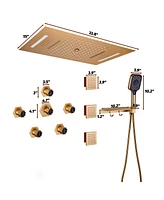 Boyel Living Luxury Led Shower System with Side Body Jets and Handheld Head Faucet Set Shelf Hook, Brushed Gold