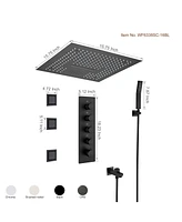 Matte Black 4-Way Shower System with Led and Music Player Shower Faucet Set with Handheld Shower and Side Body Jets