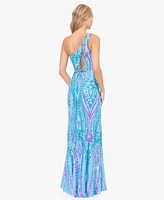 Blondie Nites Juniors' Sequin One-Shoulder Side-Slit Gown