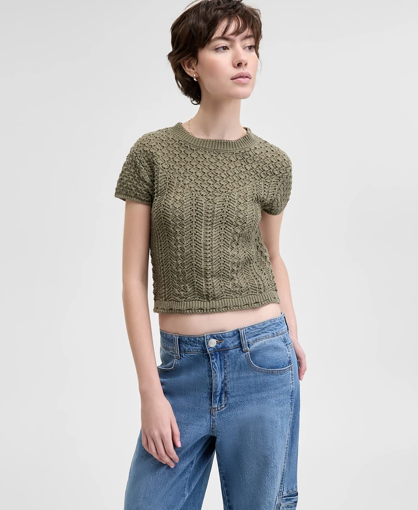 And Now This Women's Crochet Short-Sleeve Sweater, Exclusively at Macy's