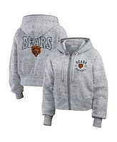 Wear by Erin Andrews Women's Heather Gray Chicago Bears Speckled Fleece Cropped Full-Zip Hoodie