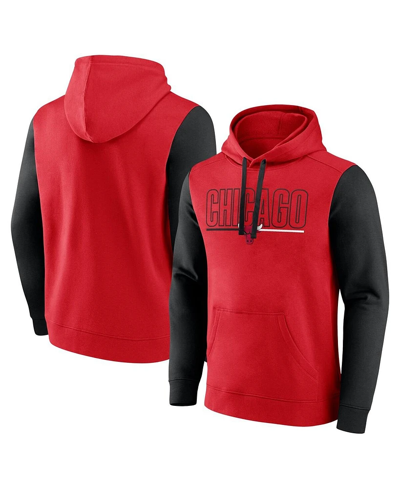 Logo Athletic Men's Red Chicago Bulls Outline Colorblock Pullover Hoodie