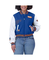 Wear by Erin Andrews Women's Blue/White New York Knicks Cropped Varsity Full-Zip Jacket