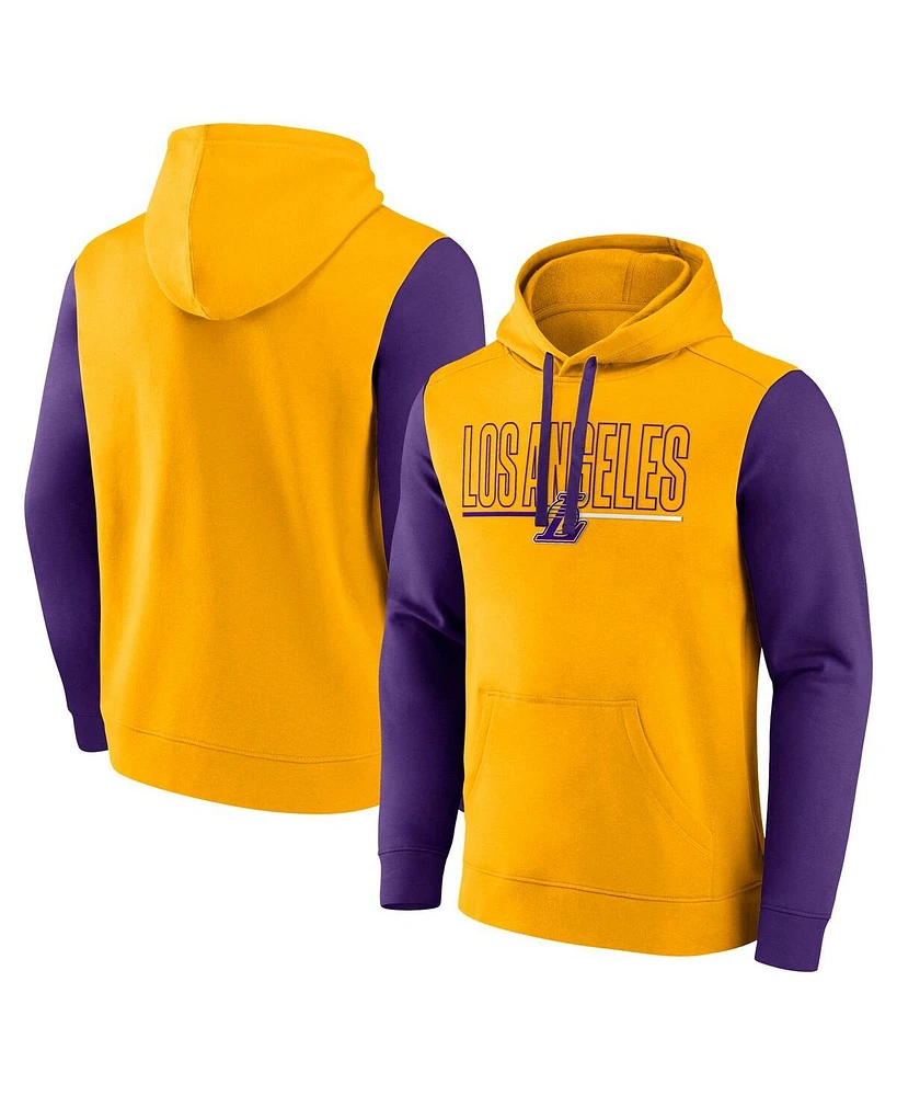 Logo Athletic Men's Yellow Los Angeles Lakers Outline Colorblock Pullover Hoodie