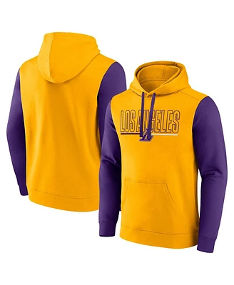 Logo Athletic Men's Yellow Los Angeles Lakers Outline Colorblock Pullover Hoodie