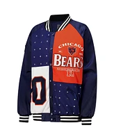 Gameday Couture Women's Navy/Orange Chicago Bears Oversized Hot Shot Rhinestone Throwback Full-Snap Varsity Bomber Jacket