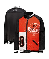 Gameday Couture Women's Black/Orange Cincinnati Bengals Oversized Hot Shot Rhinestone Throwback Full-Snap Varsity Bomber Jacket