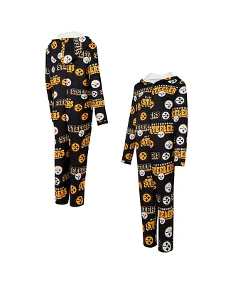 Concepts Sport Women's Black Pittsburgh Steelers Roadway Allover Print Microfleece Full-Zip Union Suit