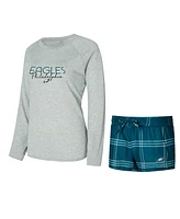 Concepts Sport Women's Midnight Green/Gray Philadelphia Eagles Petition Raglan Long Sleeve T-Shirt and Shorts Set