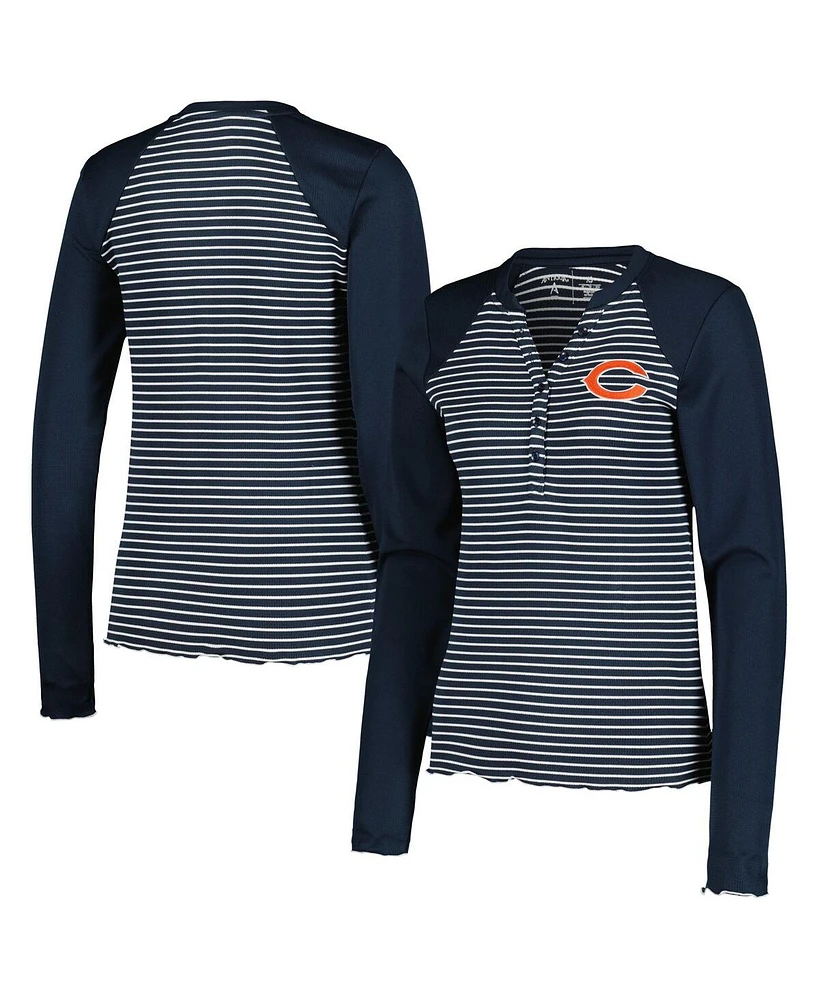 Antigua Women's Navy Chicago Bears Maverick Waffle Henley Long Sleeve T-Shirt