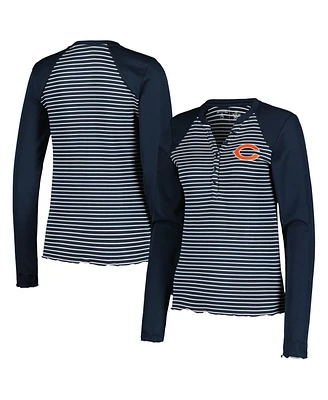 Antigua Women's Navy Chicago Bears Maverick Waffle Henley Long Sleeve T-Shirt