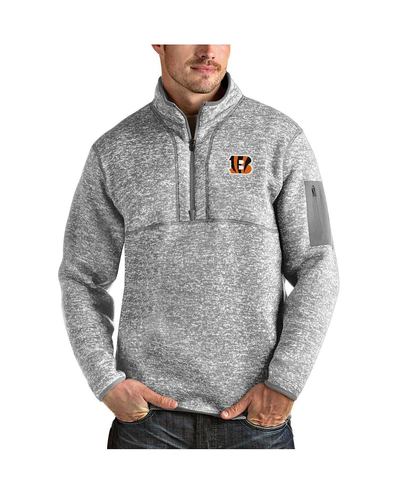 Antigua Men's Heather Gray Cincinnati Bengals Team Logo Fortune Quarter-Zip Pullover Jacket