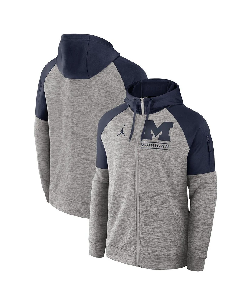 Jordan Men's Heather Gray Michigan Wolverines Fitness Raglan Performance Full-Zip Hoodie