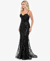 Blondie Nites Juniors' Glitter Mesh Corset Gown