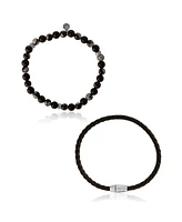 Lucky Brand Matte Black Onyx, Snowflake Obsidian Stretch Bead & Magnetic Cord Bracelet Set - 2 Piece