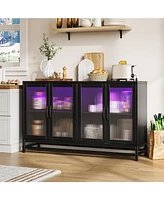 gaomon Wood Accent Kitchen Coffee Bar Cabinet with 4 Doors and Adjustable Shelves