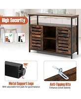 Gouun Buffet Cabinet Industrial Sideboard Storage Cabinet with Push-to-Open Slatted Door and 3 Adjustable Shelves