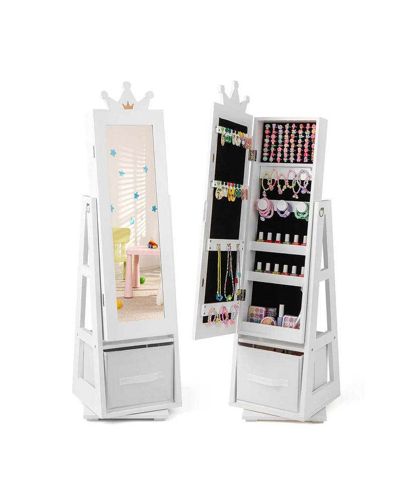 Gouun Kids Jewelry Armoire Cabinet with Large Storage Capacity and Swivel Base