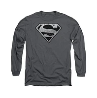 Superman Men's Super Metallic Shield Long Sleeve Adult Tee / T-Shirt