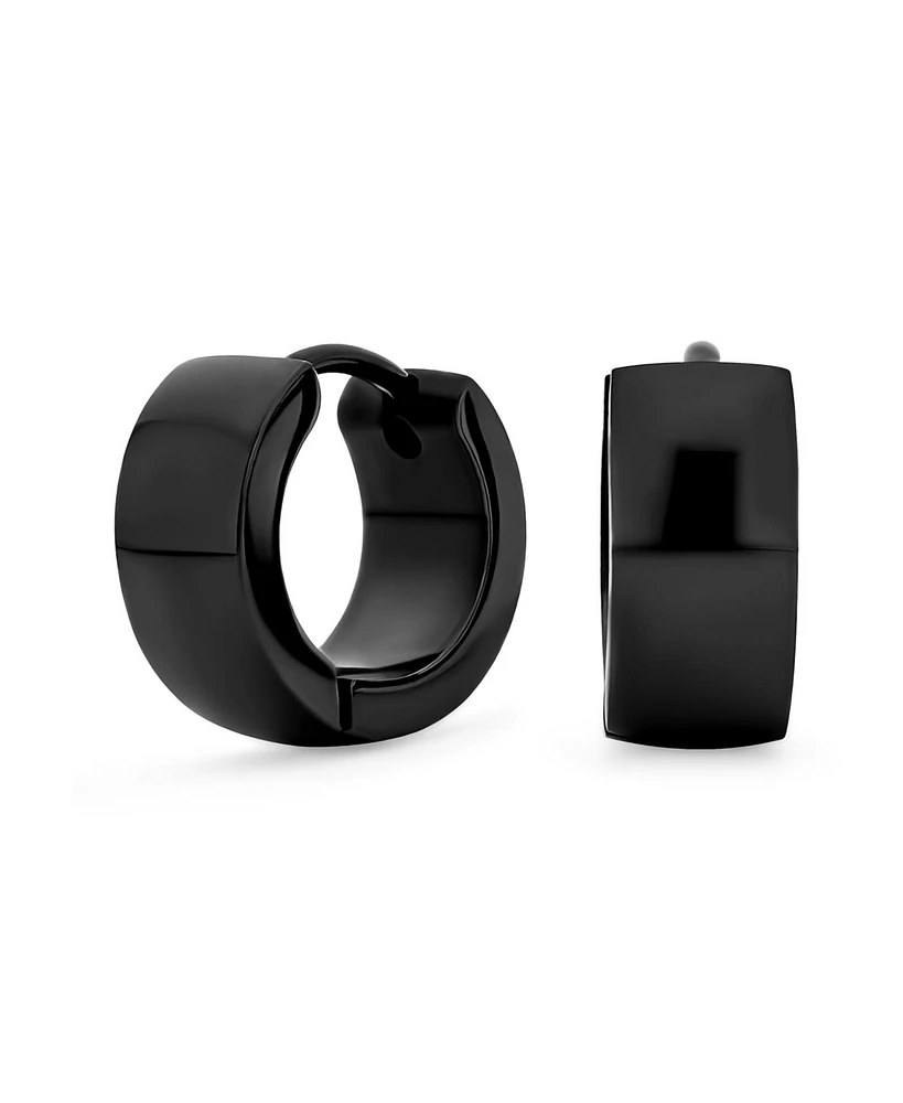 Bling Jewelry Simple Basic Polished Round Huggie Hoop Kpop Earrings Stainless Steel