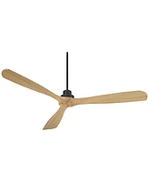 Casa Vieja 66" Delta Xl Modern Country Indoor Outdoor Ceiling Fan 3 Blade Remote Control Matte Black Finish Wood Blades Bedroom Patio Living Room Kitc