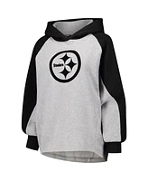 Dkny Sport Women's Gray/Black Pittsburgh Steelers Joy Cropped Raglan Pullover Hoodie