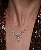 Eliot Danori Silver-Tone Cubic Zirconia Curved Vine Statement Necklace, 16" + 2" extender, Exclusively at Macy's