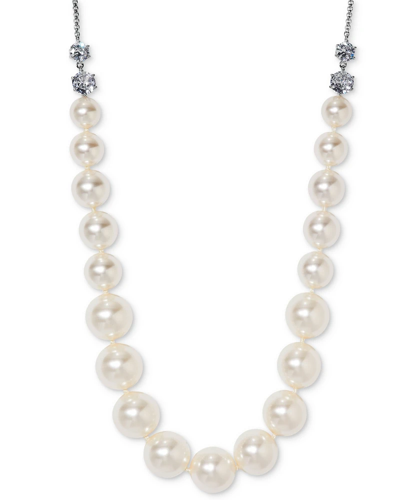 Eliot Danori Silver-Tone Cubic Zirconia & Imitation Pearl Frontal Necklace, 15" + 3" extender, Exclusively at Macy's