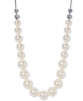 Eliot Danori Silver-Tone Cubic Zirconia & Imitation Pearl Frontal Necklace, 15" + 3" extender, Exclusively at Macy's