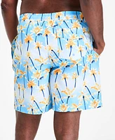 Club Room Men's Aqua Palm Tree Drawstring 7" Swim Trunks, Exclusively at Macy's