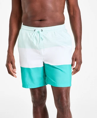 Club Room Men's Colorblocked 7" Swim Trunks, Created for Macy's