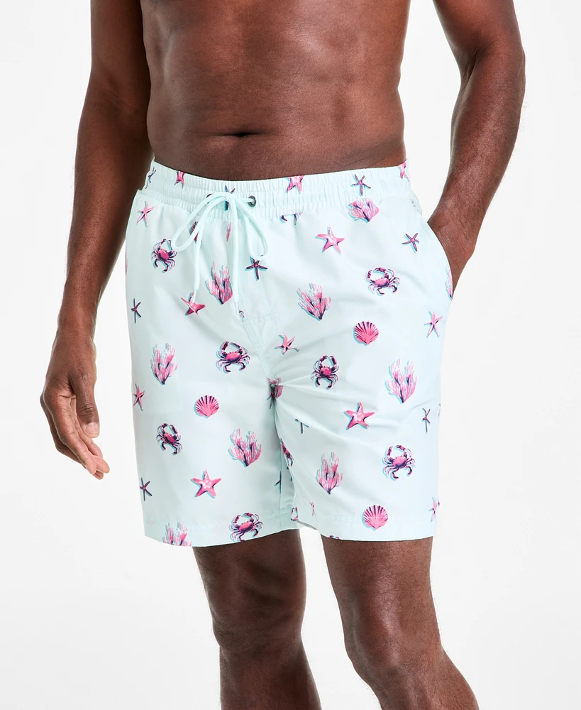 Club Room Men's Happy Crab Drawstring 7" Swim Trunks, Exclusively at Macy's