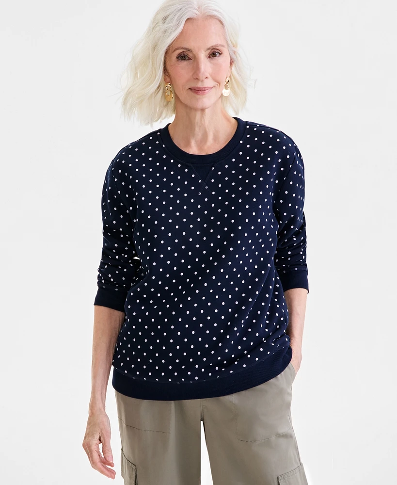 Style & Co Women's Printed Crewneck Fleece Sweatshirt, Exclusively at Macy's