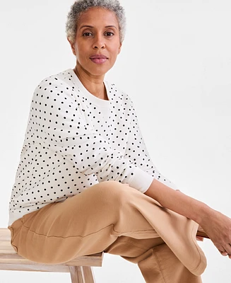 Style & Co Women's Printed Crewneck Fleece Sweatshirt, Exclusively at Macy's