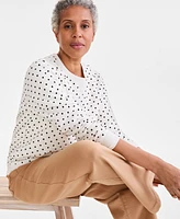 Style & Co Women's Printed Crewneck Fleece Sweatshirt, Exclusively at Macy's