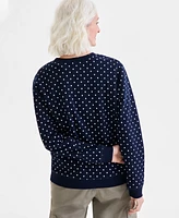 Style & Co Women's Printed Crewneck Fleece Sweatshirt, Exclusively at Macy's