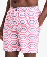 Club Room Men's Geometric Print Drawstring 7" Swim Trunks, Exclusively at Macy's