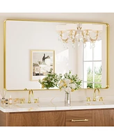 Keonjinn 48x30 Inch Brushed Gold Bathroom Vanity Mirror Tempered Glass Metal Framed