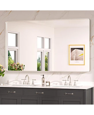Keonjinn 60x36 Inch Brushed Gold Bathroom Vanity Mirror Tempered Glass Metal Framed